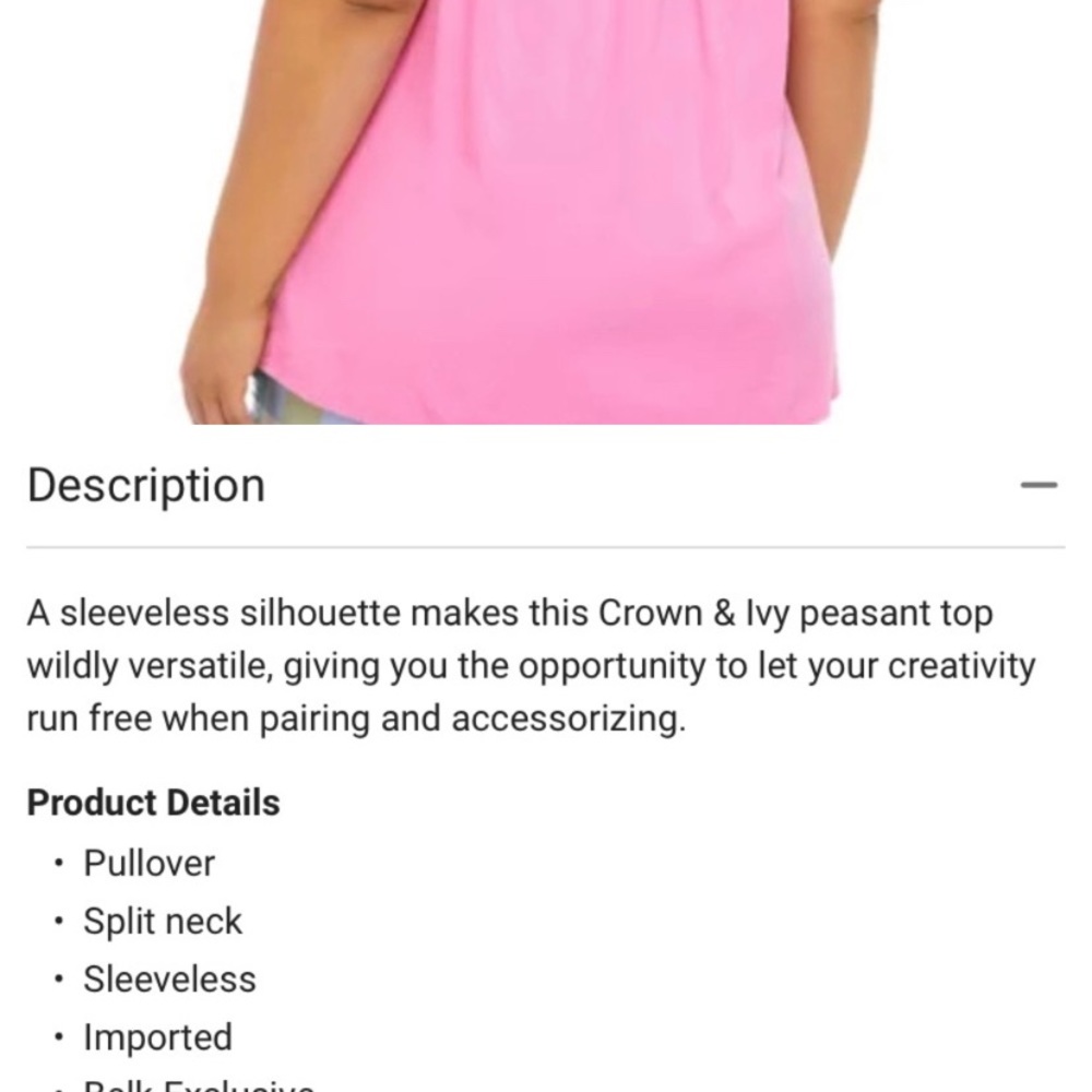 2 sleeveless tops size 3x.  Like new Loft and Crown & Ivy - Picture 2 of 3